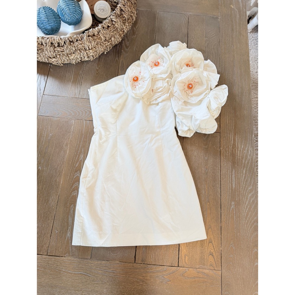 Neubyrne One Shoulder Floral Mini Dress Womens White XS